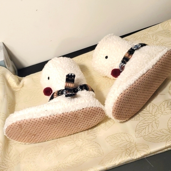 Snowman Slippers Cream and white fleece Size 9 - Picture 6 of 10